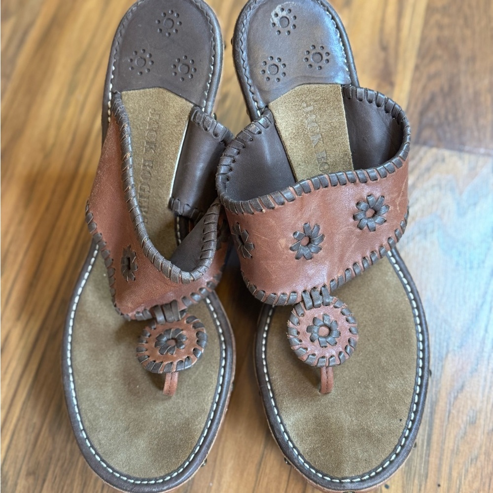 Jack Rogers Brown Leather Wedge Sandals (10/11)